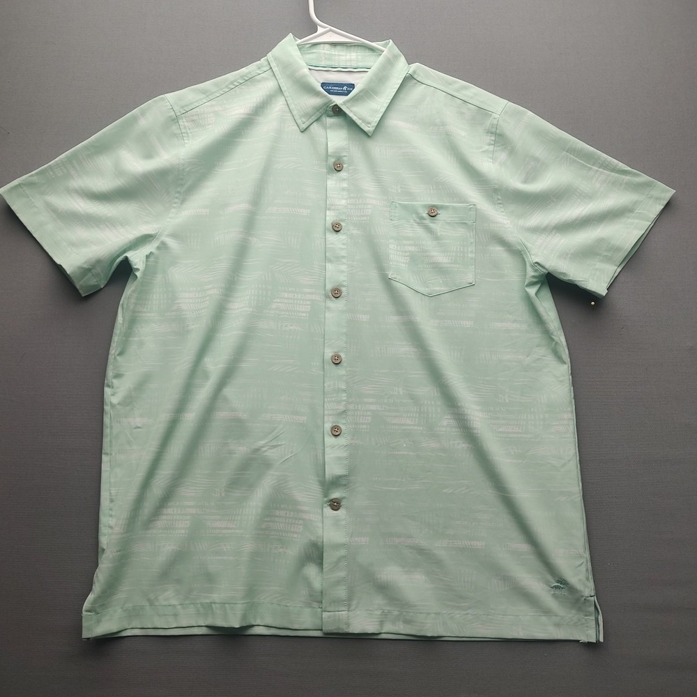 Caribbean Joe Men's Green Graphic Hawaiian Shirt Short Sleeve Large